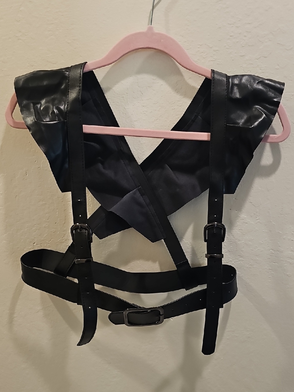 Black Faux Leather Harness Top